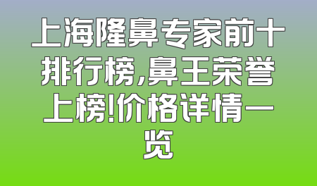 上海隆鼻专家前十排行榜，鼻王荣誉上榜！价格详情一览