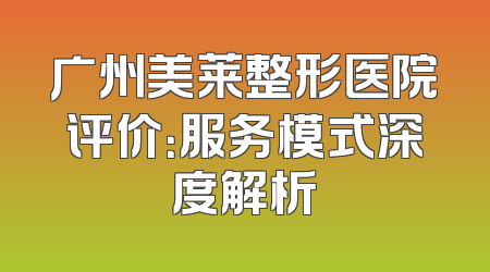 广州美莱整形医院评价：服务模式深度解析