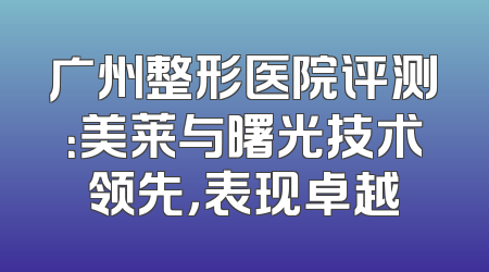 广州整形医院评测：美莱与曙光技术领先，表现卓越