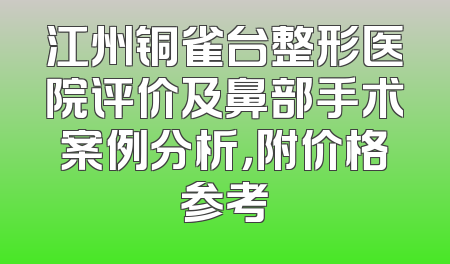 江州铜雀台整形医院评价及鼻部手术案例分析，附价格参考
