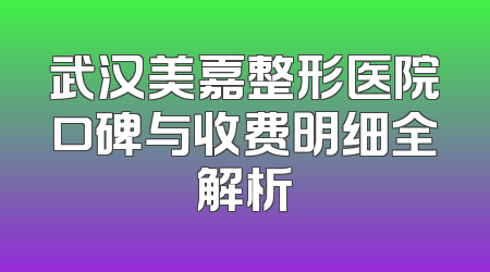 武汉美嘉整形医院口碑与收费明细全解析