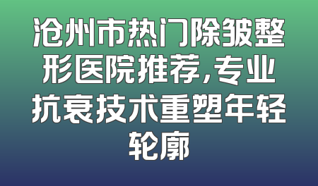 沧州市热门除皱整形医院推荐，专业抗衰技术重塑年轻轮廓