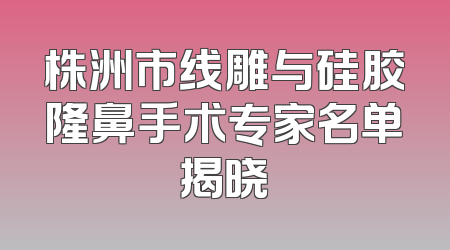 株洲市线雕与硅胶隆鼻手术专家名单揭晓