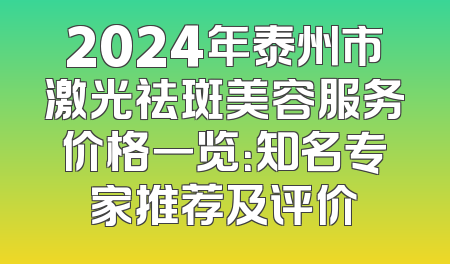 2024年泰州市激光祛斑美容服务价格一览：知名专家推荐及评价