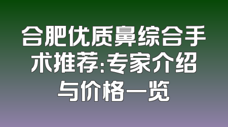合肥优质鼻综合手术推荐：专家介绍与价格一览