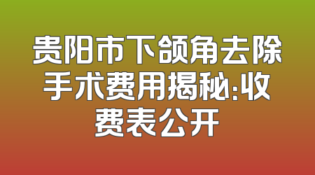 贵阳市下颌角去除手术费用揭秘：收费表公开