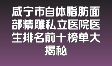 咸宁市自体脂肪面部精雕私立医院医生排名前十榜单大揭秘
