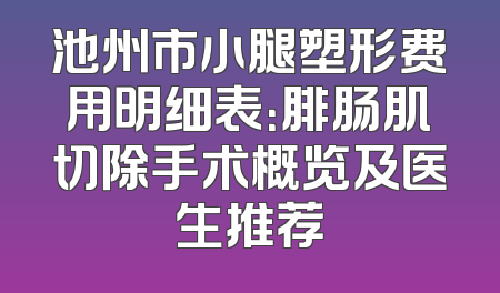 池州市小腿塑形费用明细表：腓肠肌切除手术概览及医生推荐
