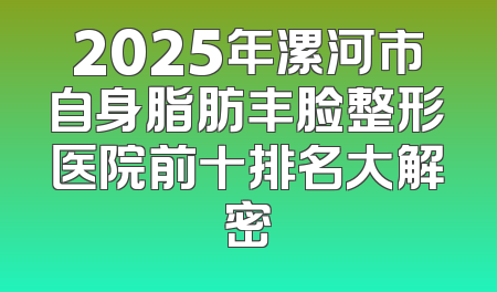 2025年漯河市自身脂肪丰脸整形医院前十排名大解密