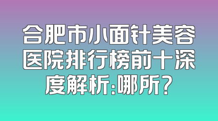 合肥市小面针美容医院排行榜前十深度解析：哪所？