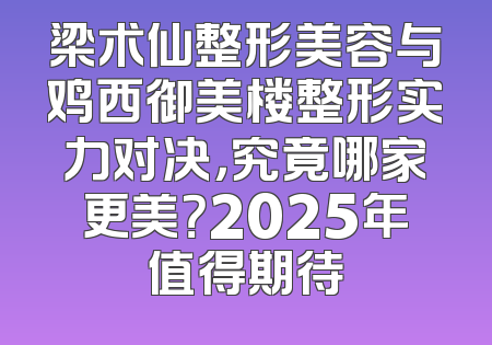 梁术仙整形美容与鸡西御美楼整形实力对决，究竟哪家更美？2025年值得期待