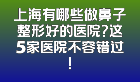 上海有哪些做鼻子整形好的医院？这5家医院不容错过！