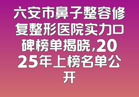 六安市鼻子整容修复整形医院实力口碑榜单揭晓，2025年上榜名单公开