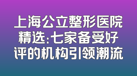 上海公立整形医院精选：七家备受好评的机构引领潮流