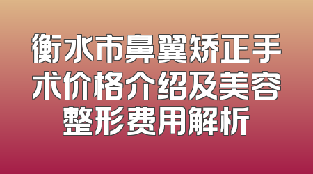 衡水市鼻翼矫正手术价格介绍及美容整形费用解析