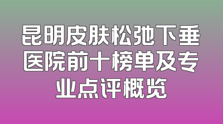 昆明皮肤松弛下垂医院前十榜单及专业点评概览