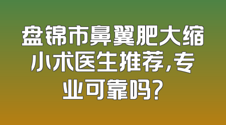 盘锦市鼻翼肥大缩小术医生推荐，专业可靠吗？