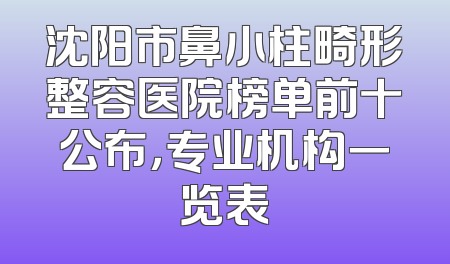 沈阳市鼻小柱畸形整容医院榜单前十公布，专业机构一览表