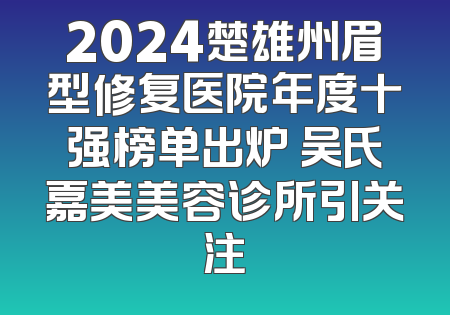 2024楚雄州眉型修复医院年度十强榜单出炉 吴氏嘉美美容诊所引关注