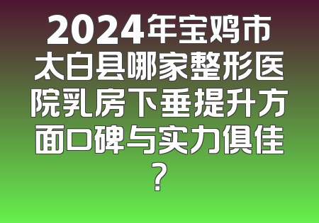 2024年宝鸡市太白县哪家整形医院乳房下垂提升方面口碑与实力俱佳？