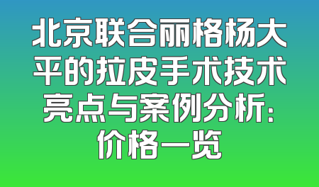 北京联合丽格杨大平的拉皮手术技术亮点与案例分析：价格一览
