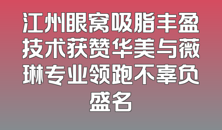 江州眼窝吸脂丰盈技术获赞华美与薇琳专业领跑不辜负盛名