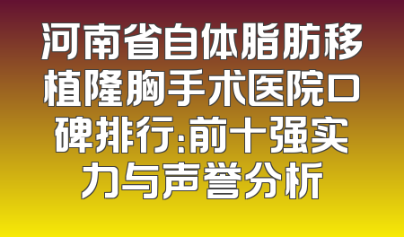 河南省自体脂肪移植隆胸手术医院口碑排行：前十强实力与声誉分析