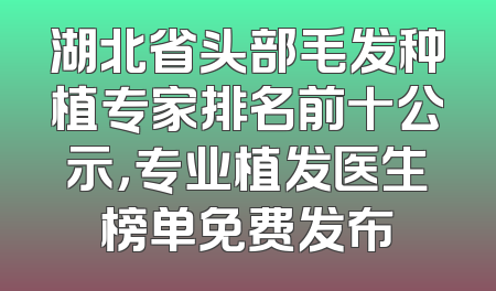 湖北省头部毛发种植专家排名前十公示，专业植发医生榜单免费发布