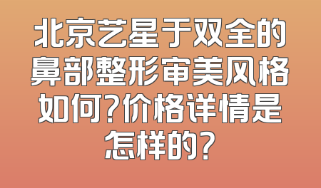 北京艺星于双全的鼻部整形审美风格如何？价格详情是怎样的？