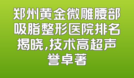 郑州黄金微雕腰部吸脂整形医院排名揭晓，技术高超声誉卓著