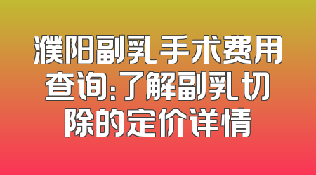濮阳副乳手术费用查询：了解副乳切除的定价详情