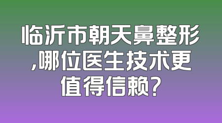临沂市朝天鼻整形，哪位医生技术更值得信赖？