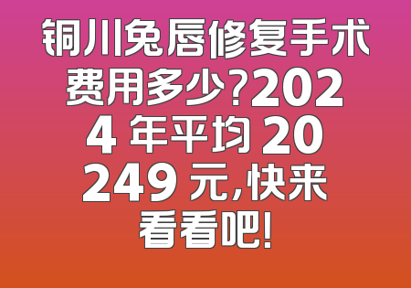 铜川兔唇修复手术费用多少？2024 年平均 20249 元，快来看看吧！
