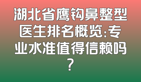 湖北省鹰钩鼻整型医生排名概览：专业水准值得信赖吗？