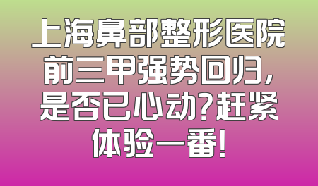 上海鼻部整形医院前三甲强势回归，是否已心动？赶紧体验一番！