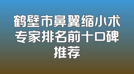 鹤壁市鼻翼缩小术专家排名前十口碑推荐
