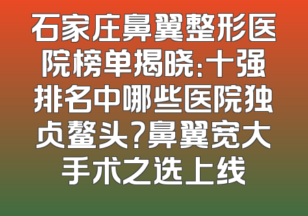 石家庄鼻翼整形医院榜单揭晓：十强排名中哪些医院独占鳌头？鼻翼宽大手术之选上线