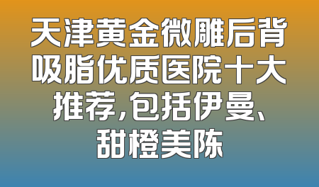 天津黄金微雕后背吸脂优质医院十大推荐，包括伊曼、甜橙美陈