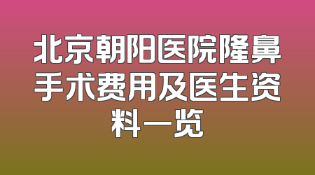 北京朝阳医院隆鼻手术费用及医生资料一览