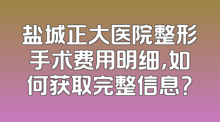 盐城正大医院整形手术费用明细，如何获取完整信息？