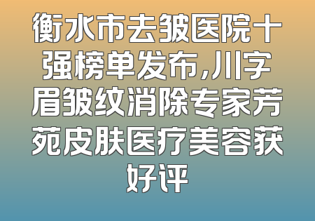衡水市去皱医院十强榜单发布，川字眉皱纹消除专家芳苑皮肤医疗美容获好评
