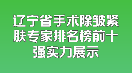 辽宁省手术除皱紧肤专家排名榜前十强实力展示