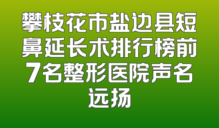 攀枝花市盐边县短鼻延长术排行榜前7名整形医院声名远扬