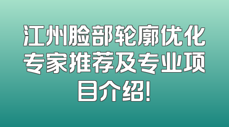 江州脸部轮廓优化专家推荐及专业项目介绍！