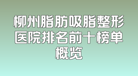 柳州脂肪吸脂整形医院排名前十榜单概览