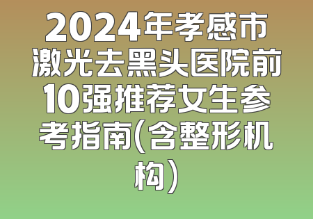 2024年孝感市激光去黑头医院前10强推荐女生参考指南(含整形机构)