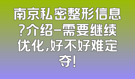 南京私密整形信息？介绍-需要继续优化，好不好难定夺！