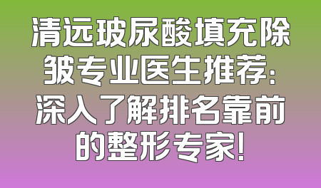 清远玻尿酸填充除皱专业医生推荐：深入了解排名靠前的整形专家！