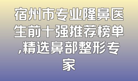 宿州市专业隆鼻医生前十强推荐榜单，精选鼻部整形专家