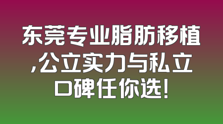 东莞专业脂肪移植，公立实力与私立口碑任你选！